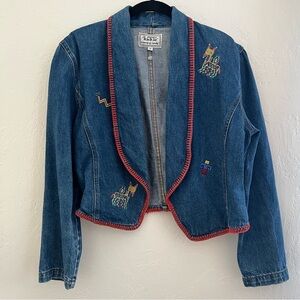 Vintage 90’s Rickie Aztec Embroidered Denim Jacket Small